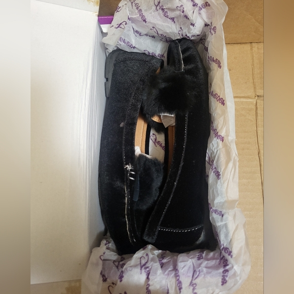 Forever Faux Suede/Faux Fur Black Slip-on Loafer Women Size 7.5 - Picture 4 of 12